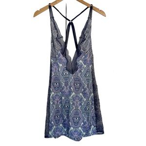 Victoria’s Secret Deep V Satin Lace Paisley Print Slip Dress Intimates Sz Medium
